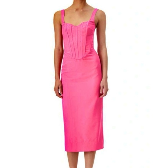 New Bardot Fitted Corset Midi Dress Size 6 US / Medium (Lili Pink) - Picture 1 of 7